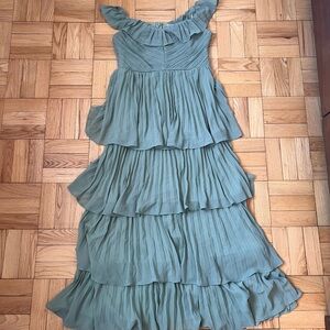 Elegant Sage Green Chiffon Tiered Dress
